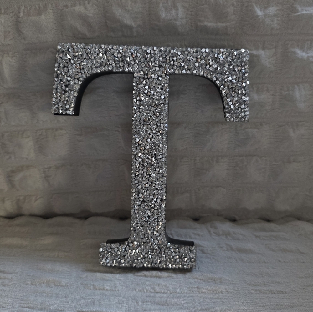 Sparkling Silver Letter T Decor